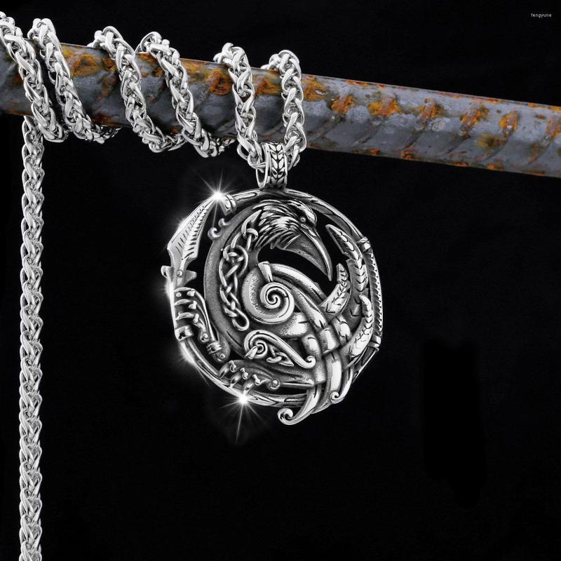 

Pendant Necklaces High Quality Vintage Viking Crow Arrow Necklace Men's Nordic Stainless Steel Fashion Amulet Rune Scandinavian Jewelry