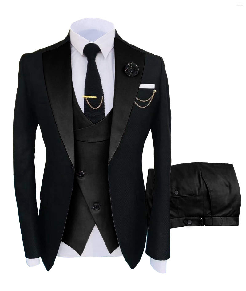 

Men's Suits Formal Black Men Suit 3 Pieces Tailored Man Groom Wedding Tuxedo Slim Fit Business Blazer Jacket Brown Vest Pants Set, Gold
