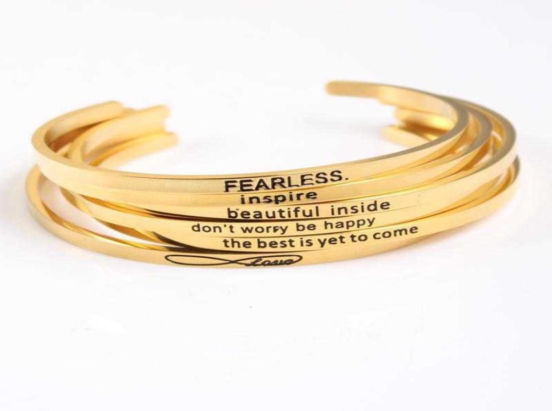 

Bangle Hl Initial Gold 2021 Trend Quotes Mantra Bracelets 316L Stainless Steel Open Cuff Fashion Inspirational Jewelry6431290