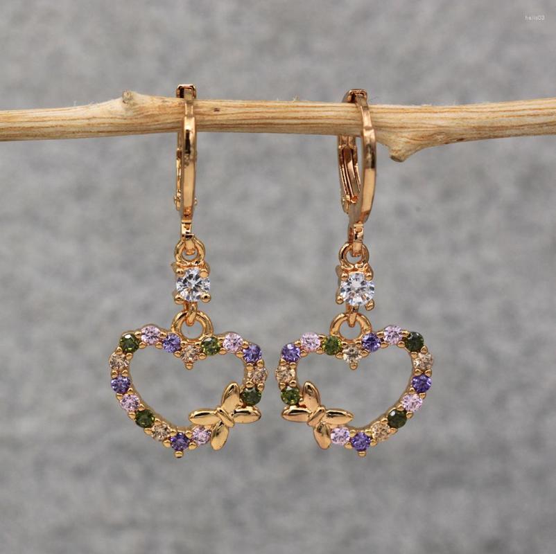 

Dangle Earrings Trendy Gold Plated Copper Heart Dangler Drop Zirconia For Women Fashion Jewelry Accessories Wedding Anniversary Gift