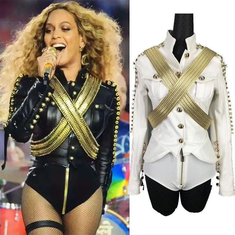 

Stage Wear Beyonce Leather Clothes 2 Piece Sets Female Singer Nightclub Bar DJ Pole Dance Costume Party Carnival, White