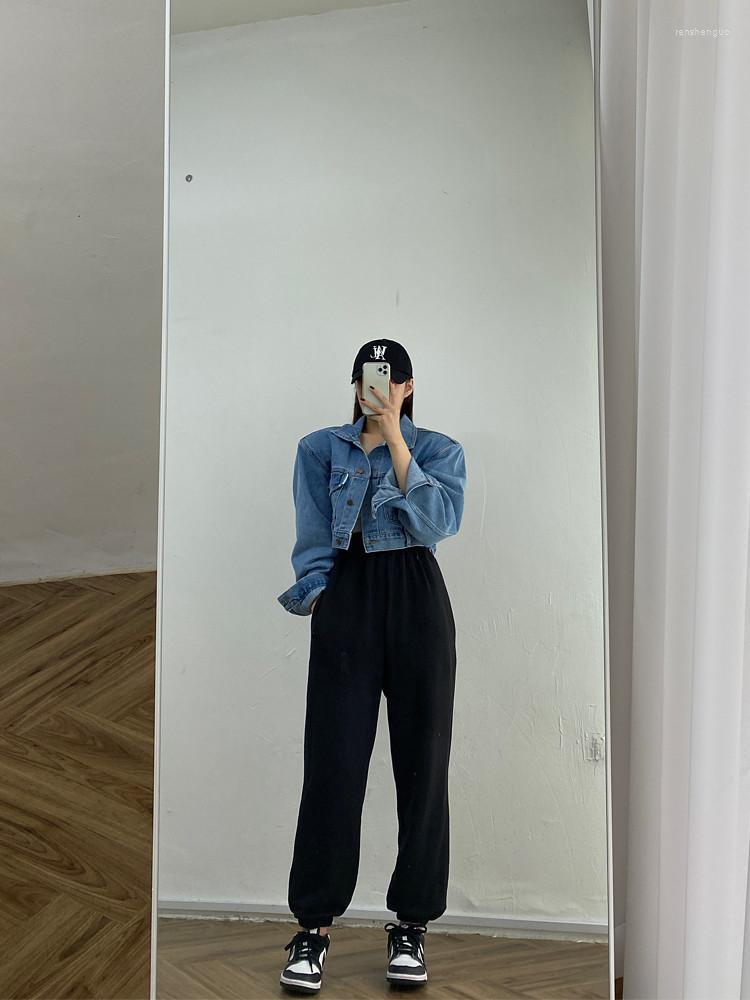 

Women's Jackets Put On A Feeling Dark Blue Denim Coat Lapel Casual Handsome Jacket Women