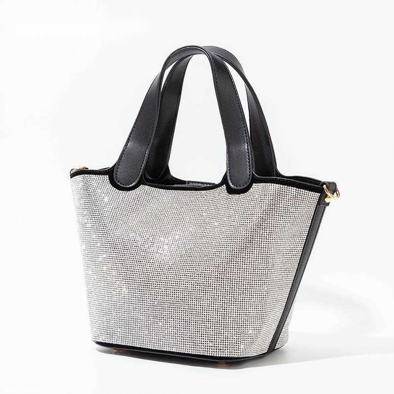

Shoulder Bags Women Crystal Bucket Handbags 2023 New Shiny Rhinestone Silver Purses and Luxury Designer Crossbody Bag High Quality 230426