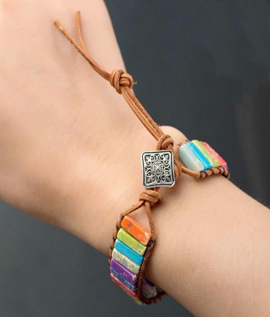 

Gem Stone Beaded Strands Friendship Bracelets Adjustable Braided Natural Square Beads Leather Cords Fashion Jewelry Accessories Gi6556370