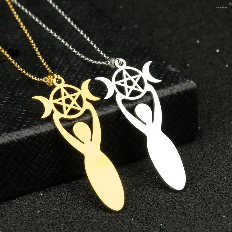 

Pendant Necklaces Triple Moon Goddess Necklace Stainless Steel Pentagram Choker Lucky Magic Yoga Healing Jewelry Women Gifts