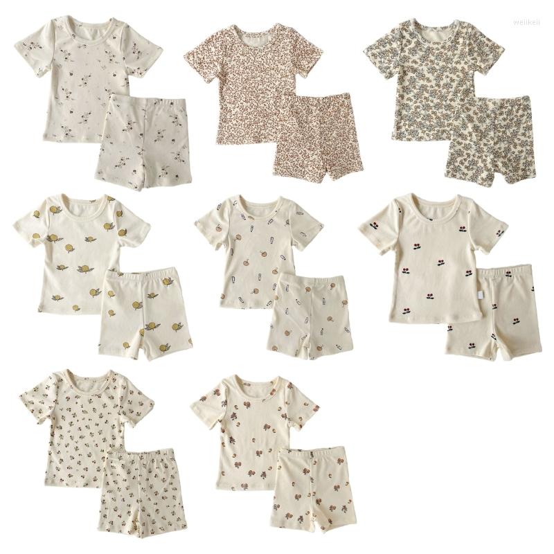 

Clothing Sets Baby Pajama Set Floral Print Short Sleeve Shirt Shorts Girl Boys Unisex Clothes, Heart shaped leaves