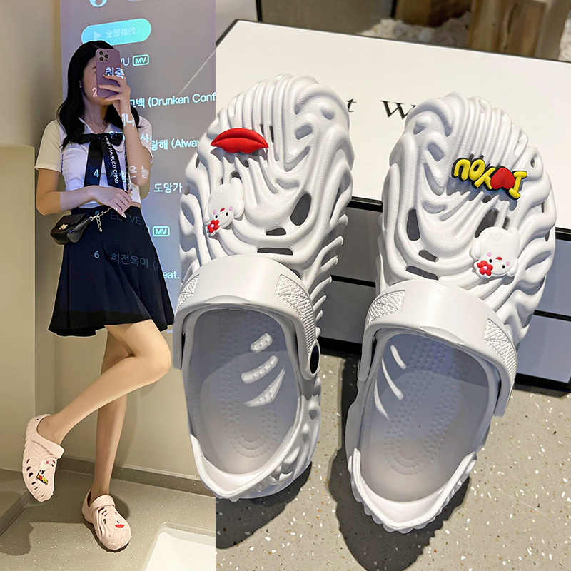 

Couple style baotou hole hole shoes women's ins tide platform slippers sports non-slip summer new eva sandals HA690-1-3, Black