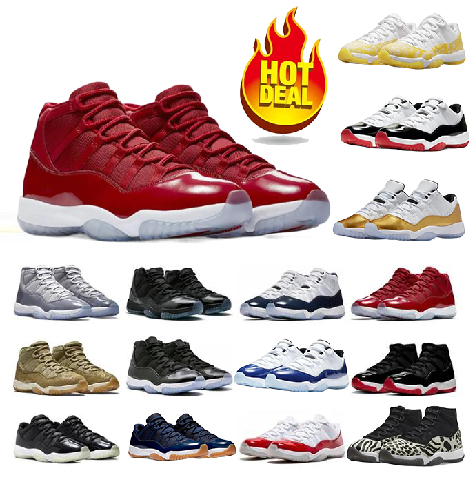 

with box 11 cherry 11s Basketball Shoes Men Women Cement Grey Yellow Snakeskin Midnight Navy Pure Violet Cap and Gown Bred jumpman 11 sports sneakers outdoor shoe, Gold