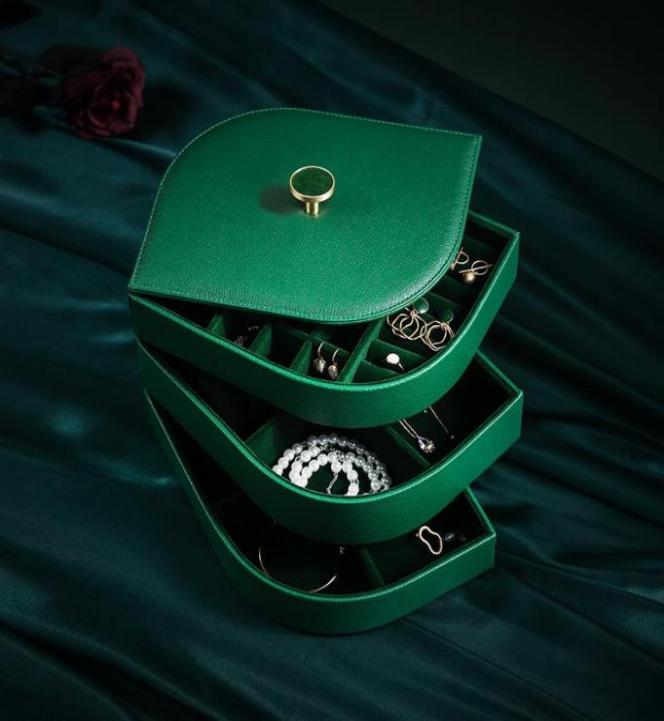 

Jewelry Pouches Bags Green Luxury Large PU Leather Tray 3Layers Women Organizer Case Earring Ring Necklace Casket Jewellery Box6623015