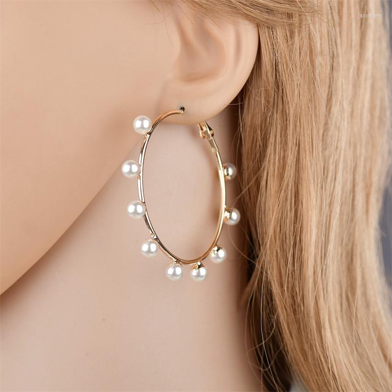 

Hoop Earrings Big Circle Creative Retro Simple Exaggerate Personality Wrapping Artificial Pearl For Women 2023