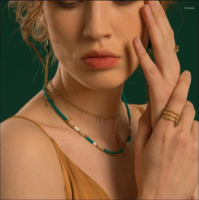 

Chains Soft Pottery Necklace For Women Stainless Steel Bohemian Multicolor Handmade Gold Plated Titanium Color Clavicle Chain