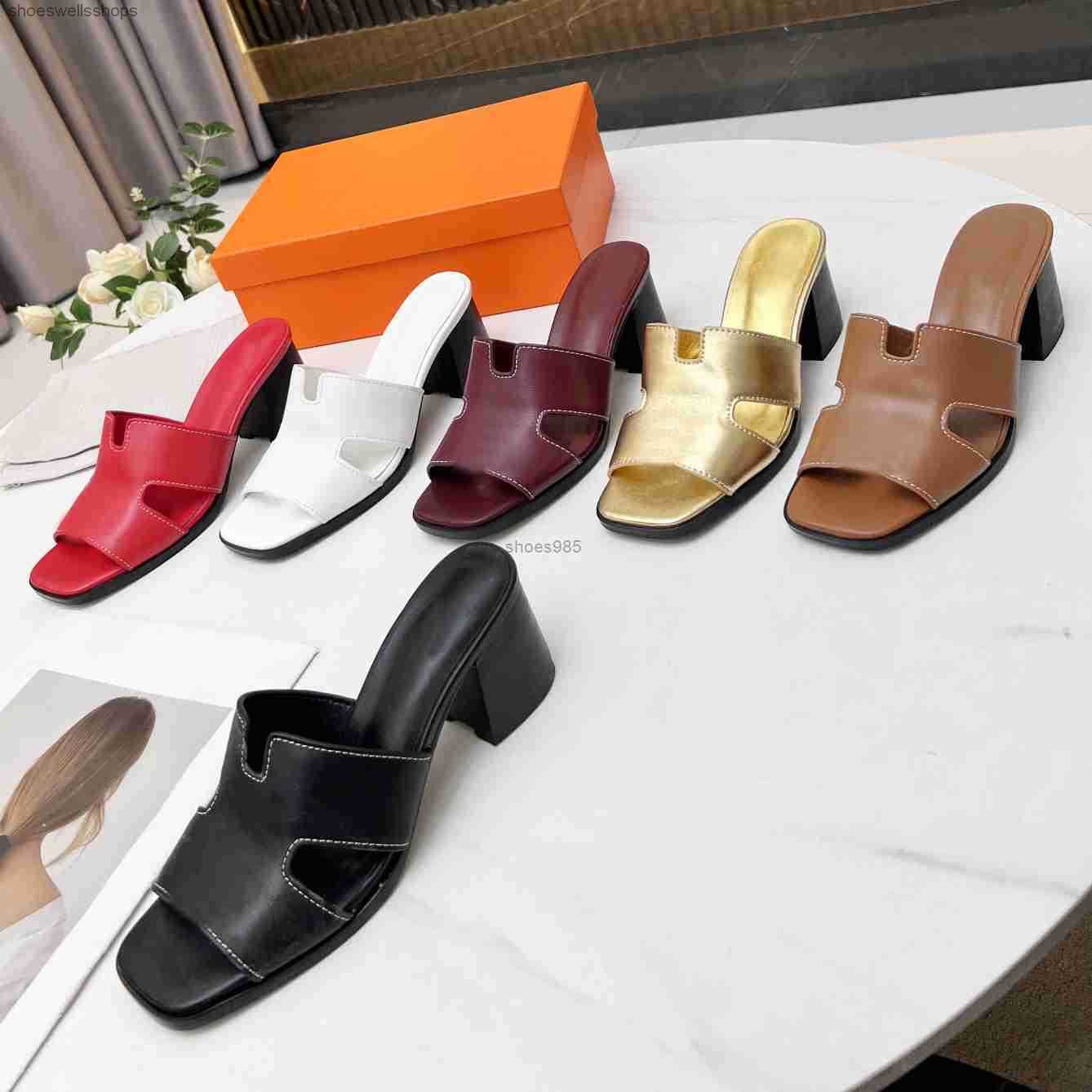 

Designer Sandals Women Elbe Sandal Classic Calfskin Leather High Heels Chunky Heel Platform Shoes Size 35-44