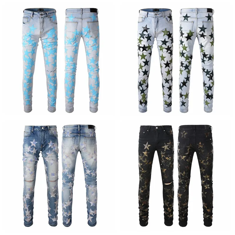 

Amirs jeans designer jeans mens skinny jeans desig 22 colors pants Long hippop Sticker Slim Denim Straight streetwear Skinny pants whole wXW, 14(with logo)