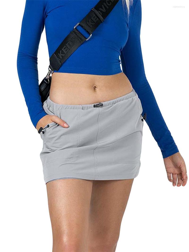 

Skirts Women  Mini Cargo Skirt Y2K Spring Summer Low Waist Slim Drawstring Streetwear, Gray