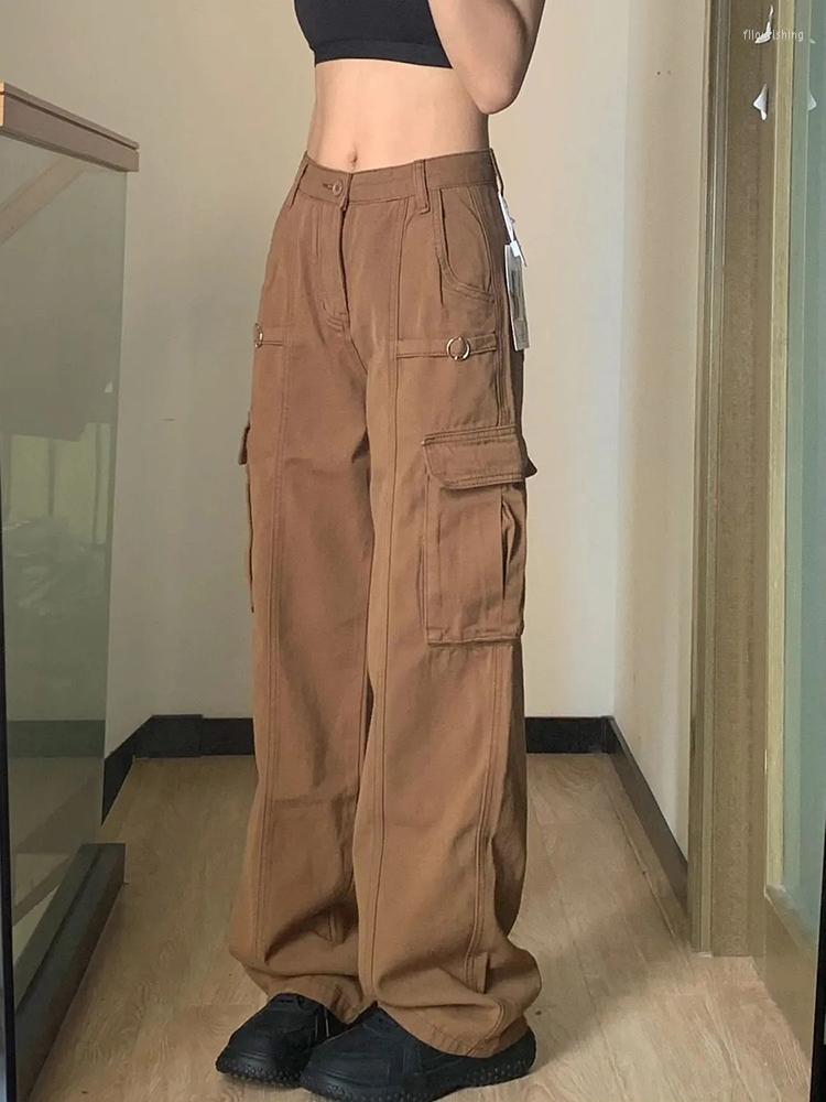

Women's Jeans Jmprs Hip Hop Women Y2K Loose Baggy Denim Pants Streetwear 90S High Waist Pockets Vintage Brown Trousers, Light brown