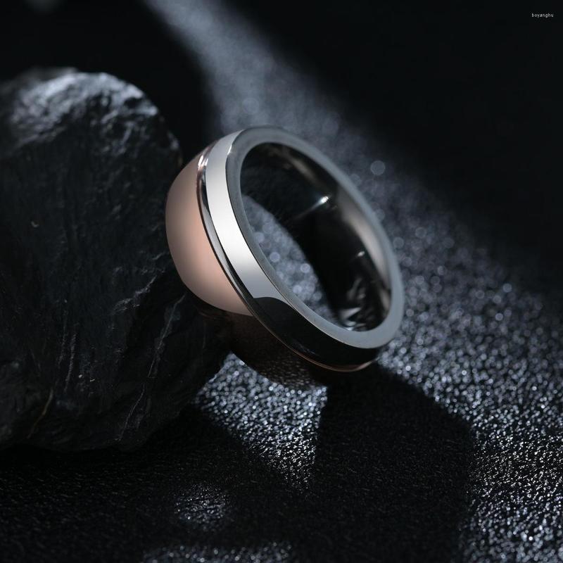 

Wedding Rings Stainless Steel Double Color Ring Thickness Band For Jewelry Rose Gold Concave Line Emebllish Simple Design Gifts