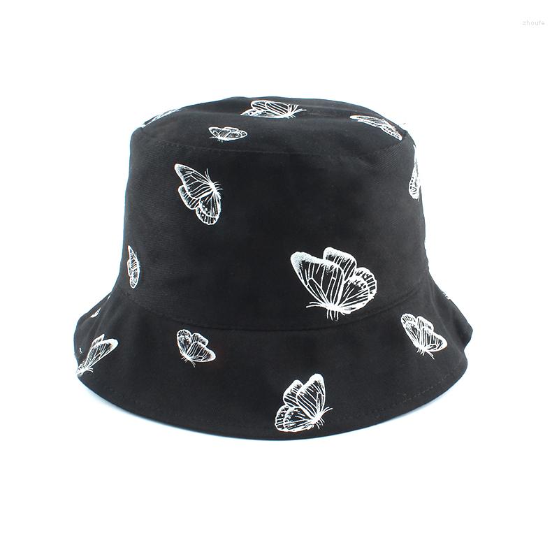 

Berets Fashion Women Ladies Butterfly Print Fisherman Hat Visor Bucket Caps Outdoor Casual Reversible Hats, Yellow