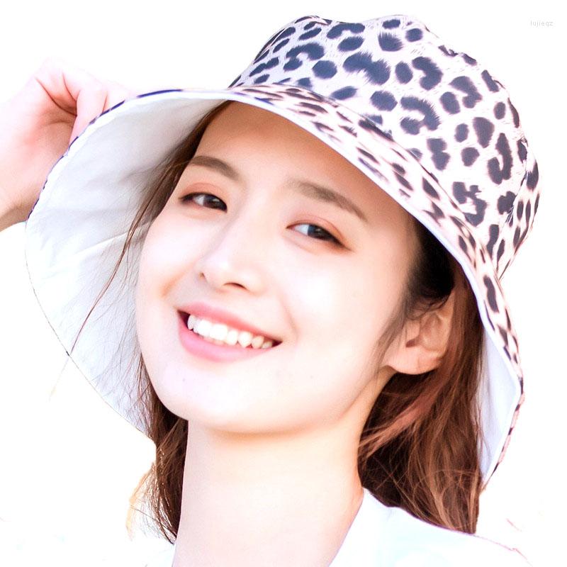 

Berets Leopard Print Women Solid Color Two-side Sunhat Fashion Bucket Summer Hat, Yellow
