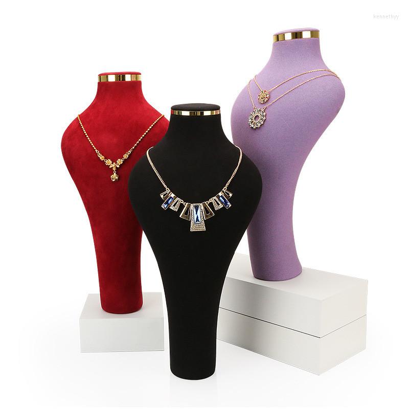 

Jewelry Pouches Woman Mannequin Bust Green Black Beige Red Necklace Display Velvet Stand Rack Creative Shelf Pendent Show Holder