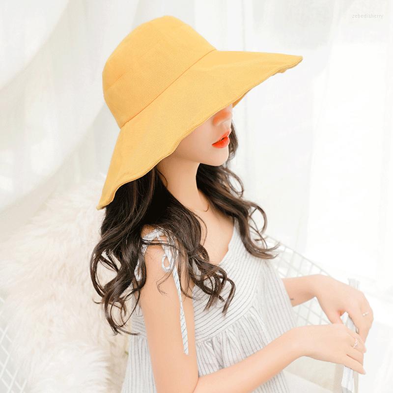 

Berets GAOKE 2023 Est Big Wide Brim Beach Hat Fashion Summer UV Protection Sun For Women Folding Visor Chapeu Feminino, Orange