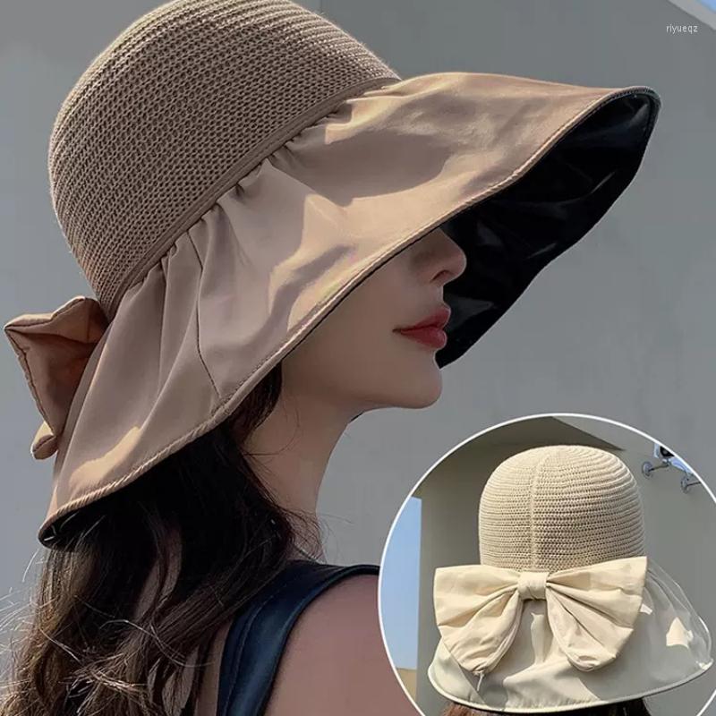 

Wide Brim Hats Summer Women Bucket Hat UV Protection Big Beach Sun Outdoor Bow Caps Bows Ladies Girls Panama, Yellow