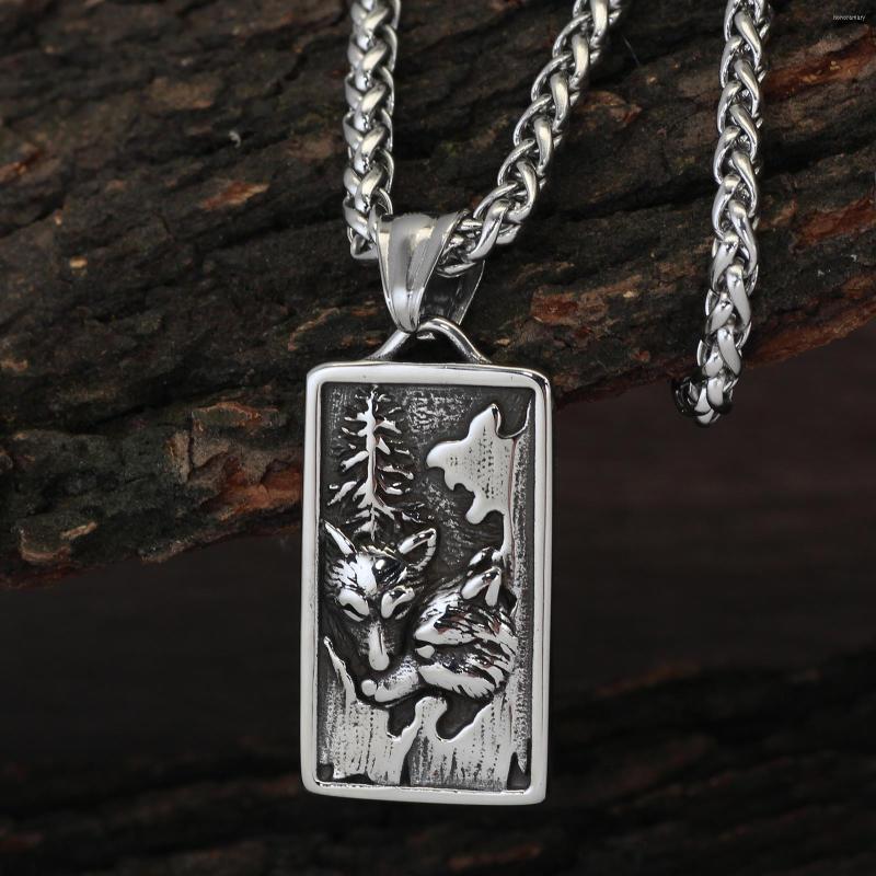 

Chains Stainless Steel Men Nature Wolf And Tree Necklace Gift For Jewelry