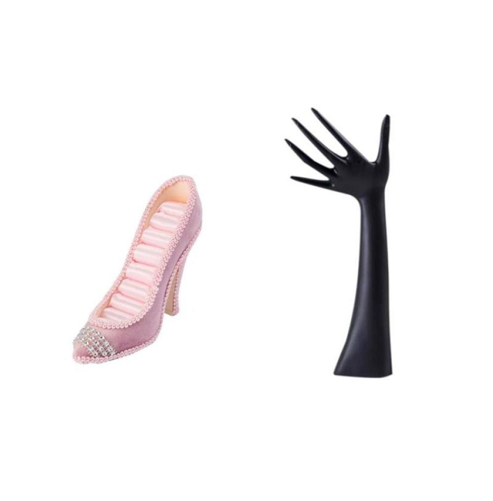 

Jewelry Pouches Bags 2 Pcs Bracelet Ring Stand Display Stand Pink Black3078329