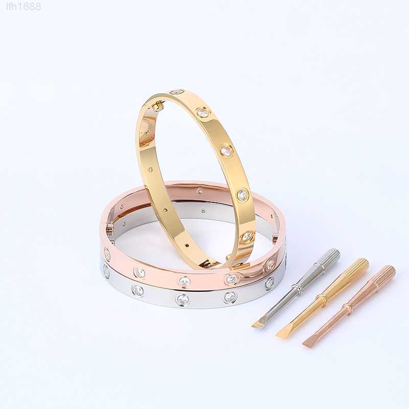 

Designer Jewelry Fashion Luxury Brand Designer Bangle Titanium Steel Bracelet with Zircon for Woman Love Screw Bangle