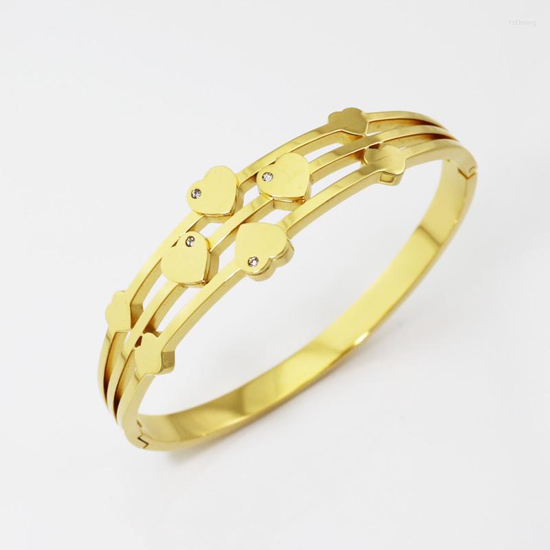 

Bangle Female Temperament Simple Trendy Stainles Steel Half Face Hollow Design Heart For Women's Love Gifts