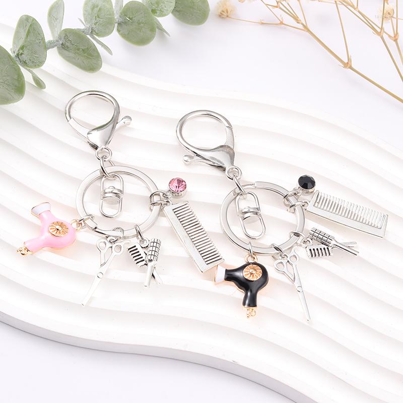 

Keychains Handmade Barber Tools Enamel Hair Drier Comb Scissors Key Rings For Women Men Friendship Stylist Gift Jewelry