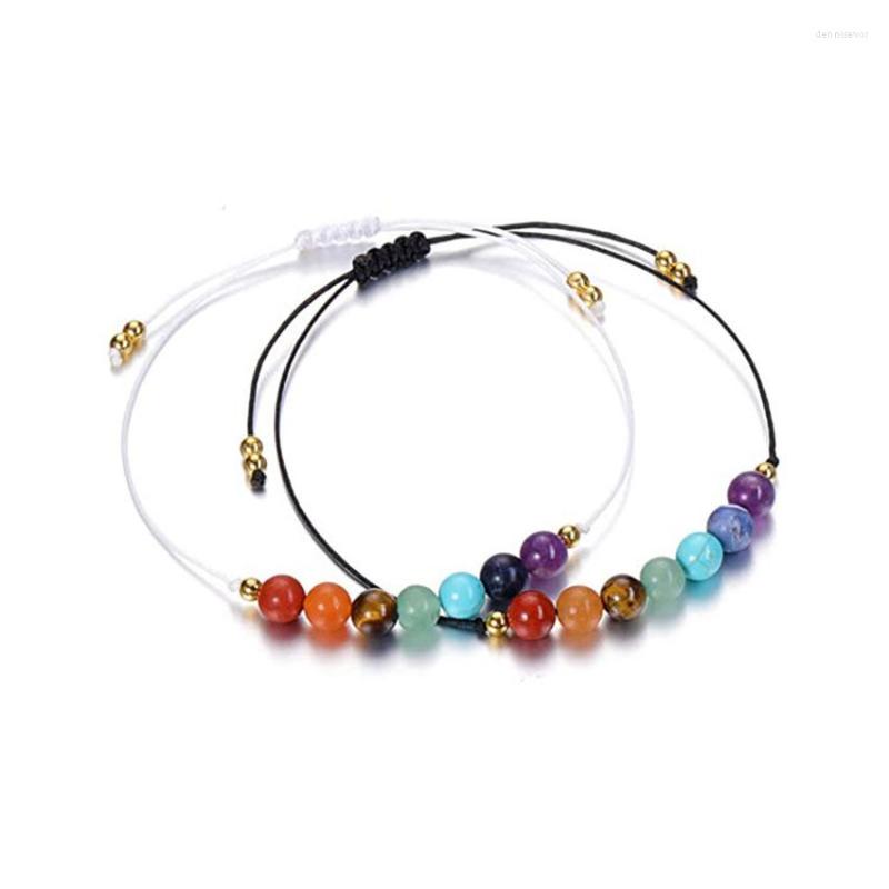 

Strand XSM 2pcs 7 Chakra Bracelets For Women Natural Reiki Healing Crystals Round Gems Beads Bracelet Adjustable Anklet Couples