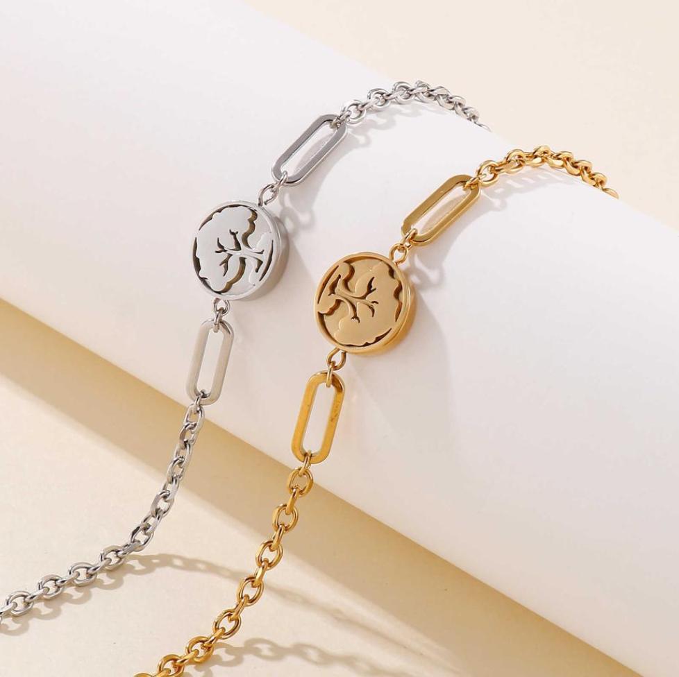 

Women039s Stainless Steel Round Small Tree Bracelet Gold and Silver Pulseira Women Lover Engagement Jewelry9368876
