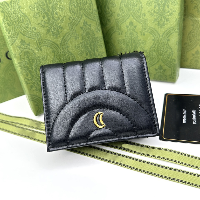 

466492 Mens Womens Short Wallets Solid Color Cowhide Genuine Leather Handbag Luxurys Designers Bag Ladies Quilted Travel Wallet Coin Purse With original Green box, Black