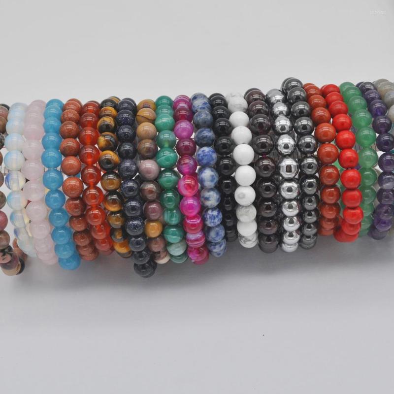 

Strand 8MM Howlite/Rhodonite/Sandstone/Carnelian/Crystal/Labradorite/Tigereye/Dot Stone Bead GEM Bracelet Bangle Stretch 8 Inch Jewelry
