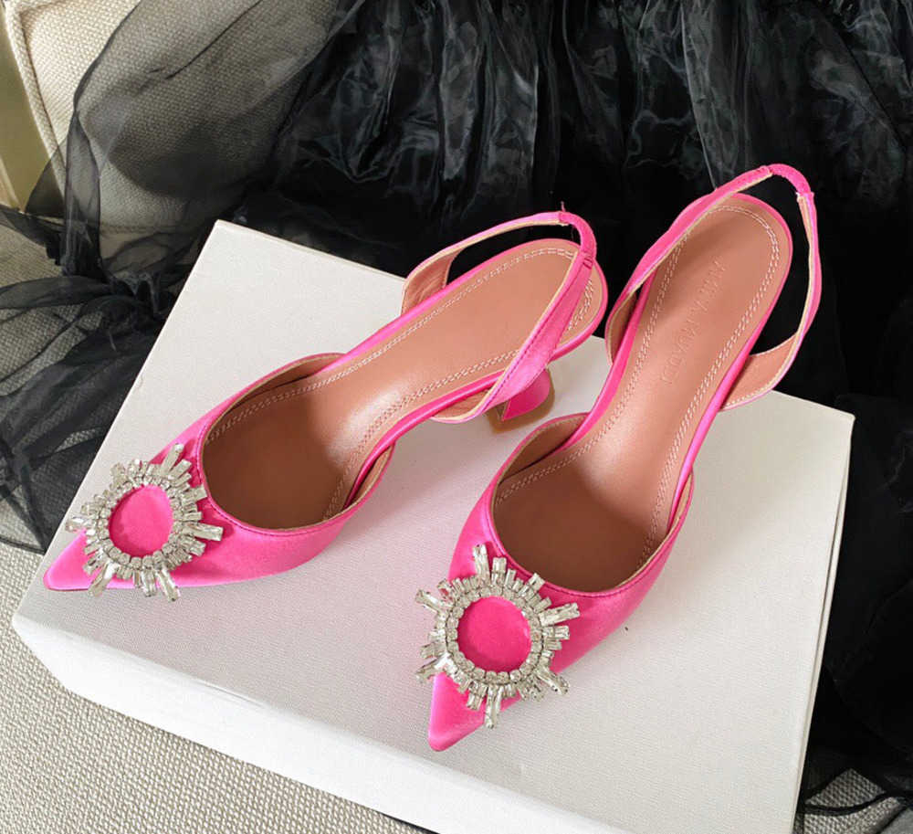 

New 2023ss Amina Crystal Embellished buckle shoes Heels sandals women's Luxury Designers Dress shoe Evening sandal heels, Navy