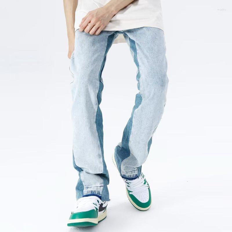 

Men' Jeans 2023 Y2K Fashion Washed Blue Baggy Pants For Men Korean Clothing Straight Patchwork Hip Hop Denim Trousers Ropa Hombre