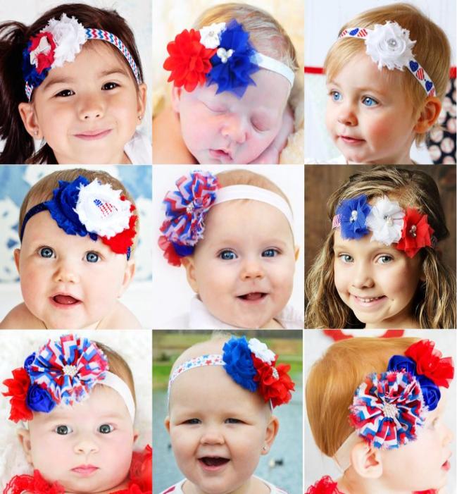 

baby Girls US Independence Day Headbands Rhinestone Chiffon Flower hair band Sparkle bands headband stripe Headwear1929943, Red