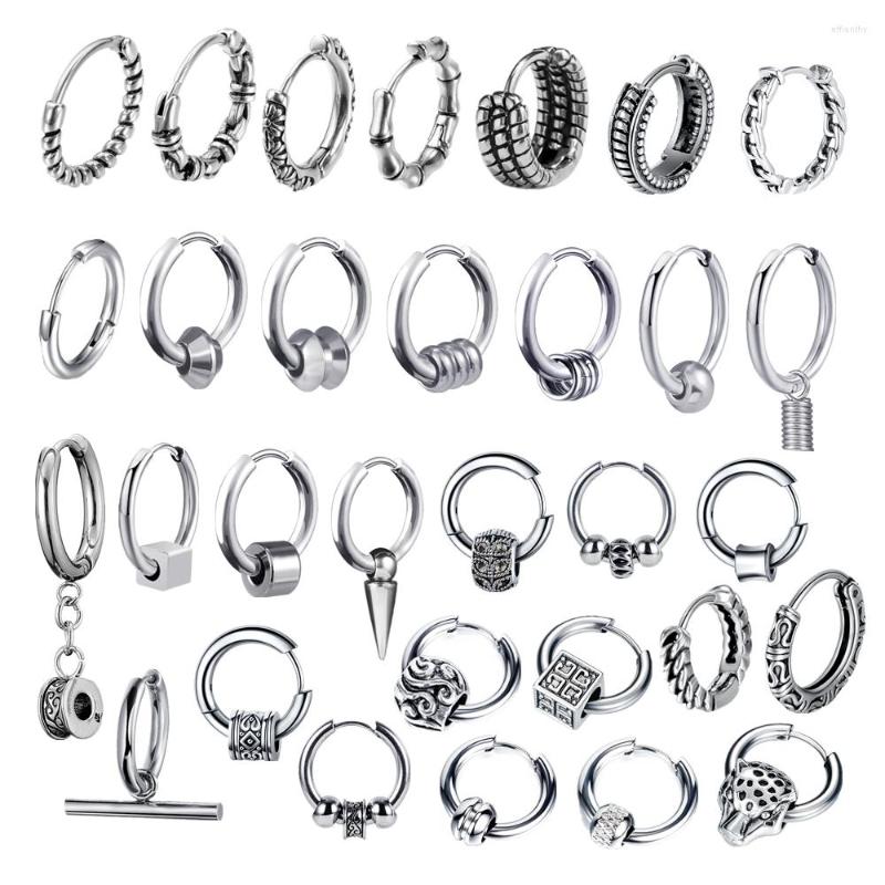 

Hoop Earrings Punk Vintage Stainless Steel Beaded Pendant Women Male For Teens 2023 Goth Jewelry Accessories Wholesale