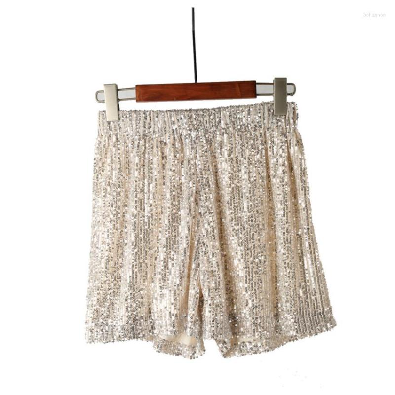 

Women's Shorts Gowyimmes 2023 Summer Women Lady High Waist Thin Gold Silver Black Seqiuns Girl Loose Streatwear Ladies PD1299