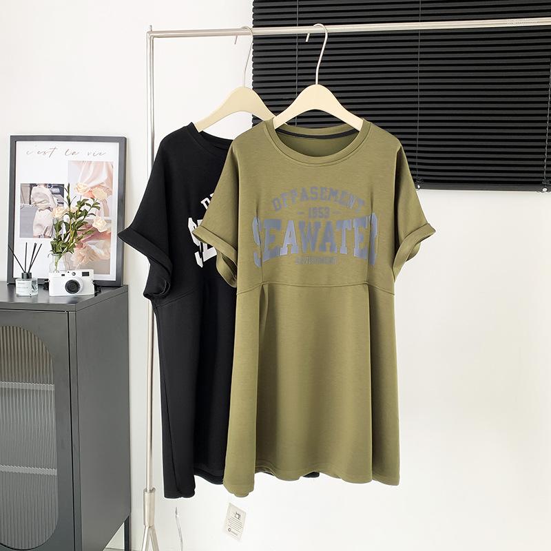 

Plus Size Dresses Women's Bust 160 Summer Loose Round Neck Short Sleeve Letter Printed Dress 2 Colors Large 6XL 7XL  9XL 10XL 160Kg, Black