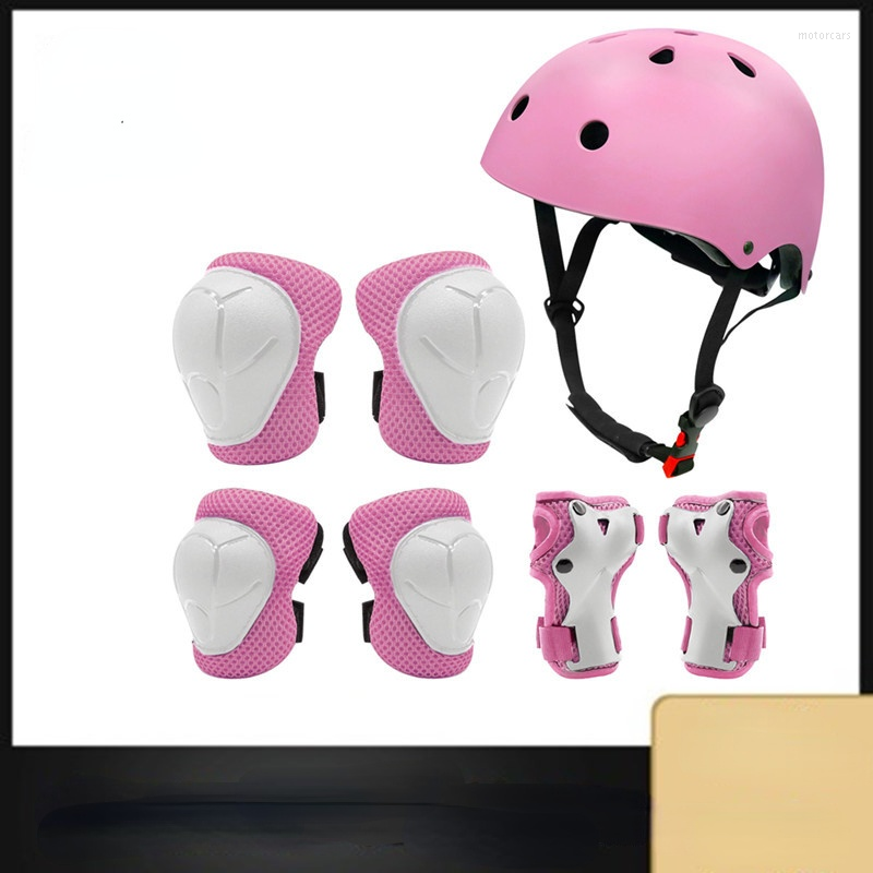 

Motorcycle Helmets Children' Protective Gear Set Knee Pads Elbow Wrist 7-piece Helmet Roller Skating CPSC, Green
