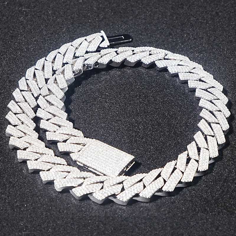 

Sicgem 8 Inches Pure 925 Silver Jewelry Sterling Hip Hop Diamond Iced Out Cuban Chain Necklace for Women