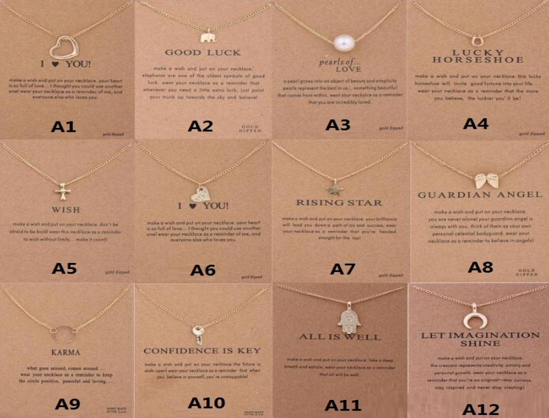 

12 Styles New Arrival Dogeared Necklace With Gift Card Elephant Pearl Love Wings Cross Key Zodiac Sign Pendant For Women Fashion J8567313