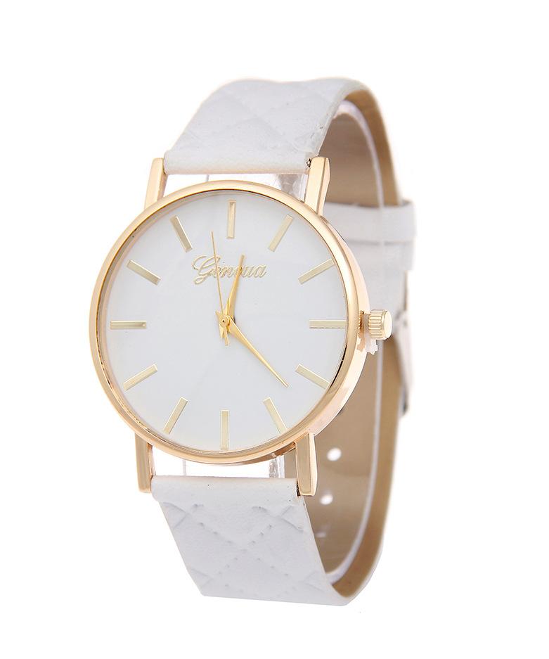 

Wristwatches Luxury Geneva Brand Rose Gold Leather Band Watches Women Ladies Dress Quartz Wrist Watch, White