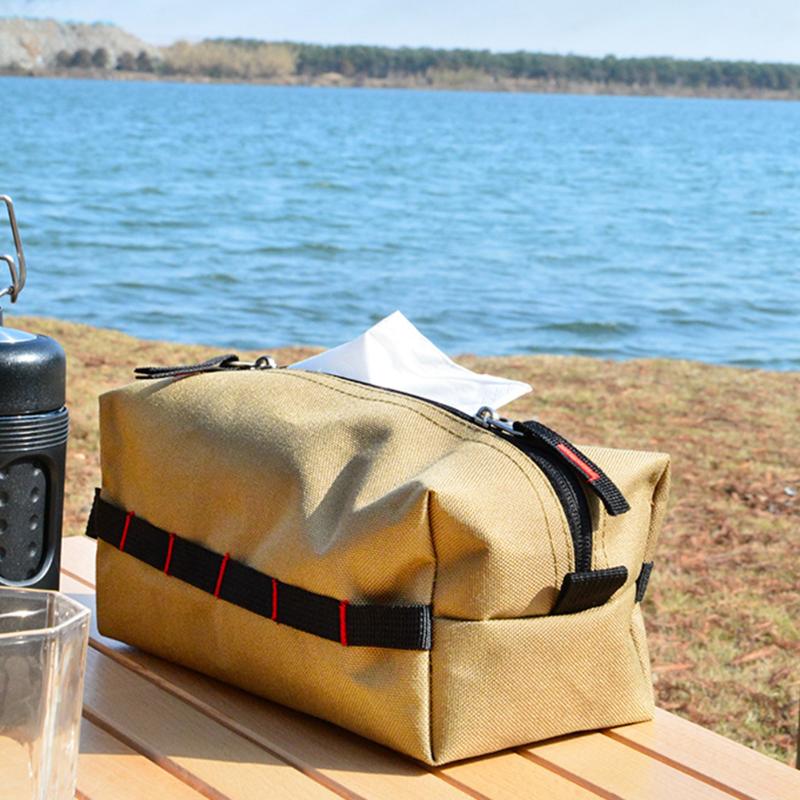 

Outdoor Bags Waterproof Oxford Cloth Zipper Tissue Bag Home Office Camping Hiking Supplies Paper Napkin Holder Storage Case, Khaki