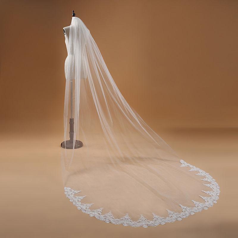 

Bridal Veils Elegant Veil One Layer Lace Edge White Ivory Cathedral Wedding 3M Long Accessories