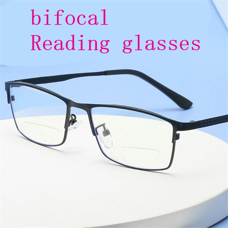 

Sunglasses Men Women Bifocal Reading Glasses Anti-blue Light Far Near Magnification Presbyopic Square Full Frame Diopter 100 NXSunglasses