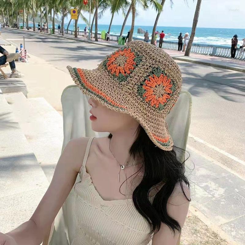 

Berets Panama Fisherman's Chapeau Simple Summer Bohemian Beach Headge Women Casual Ladies Big Brim Straw Hat Floppy Dome Sun Bucket, As the picture shows