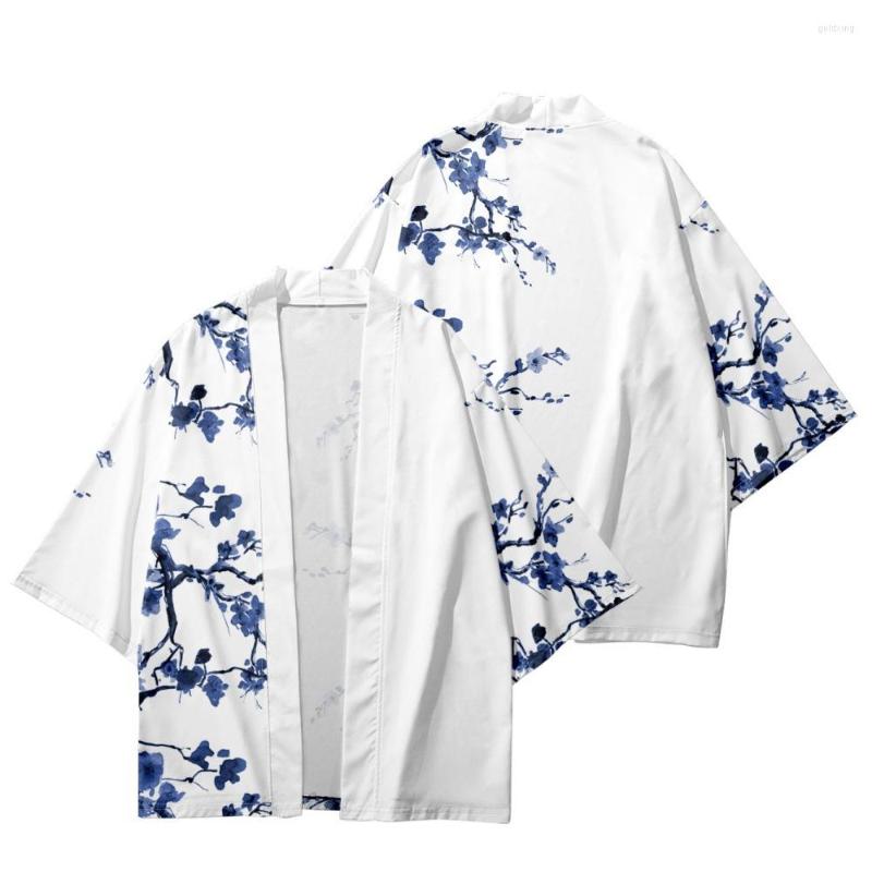 

Ethnic Clothing Fashion Casual Kimono Yukata Men Traditional Top Beach Women Blue Flower Printed Shirt Haori