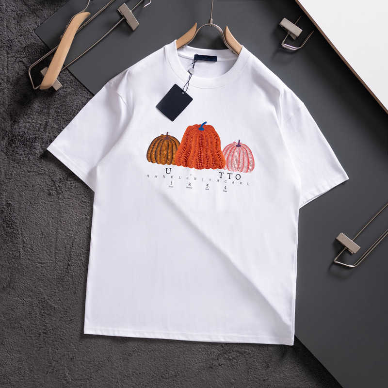 

Designer men' T-shirt new pumpkin three-dimensional pattern personalized printing hundred round neck Slim short-sleeved men and women with the same paragraph, White